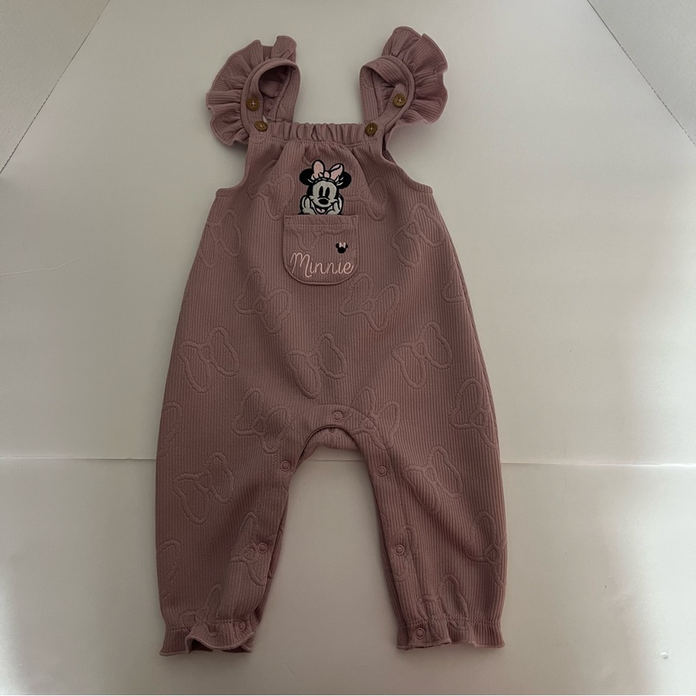 Minnie Mouse Mauve Disney Baby Girls Embroidered Romper 6-9‎ Months Ruffles